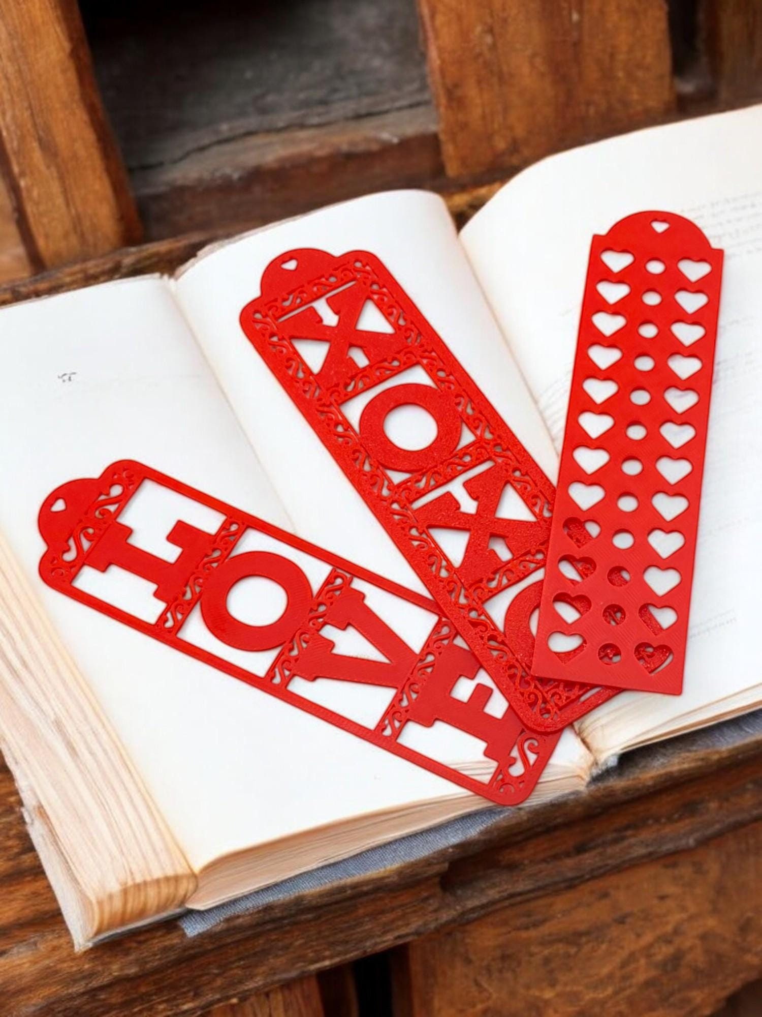 Valentine's Day Bookmark: Red Hearts & XOXO, Romantic Gift
